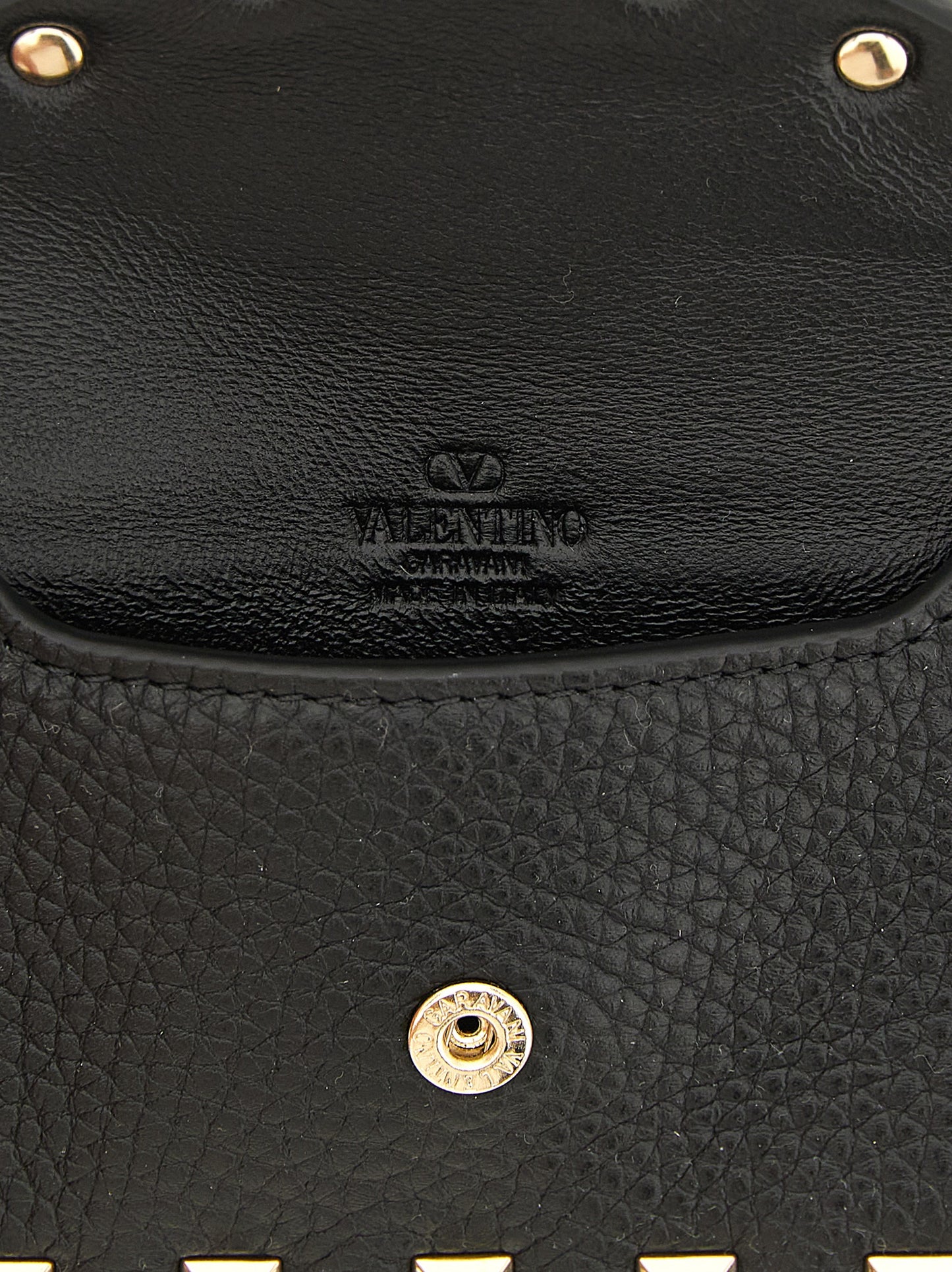 Rockstud Card Case Charm Keychain in Grained Leather