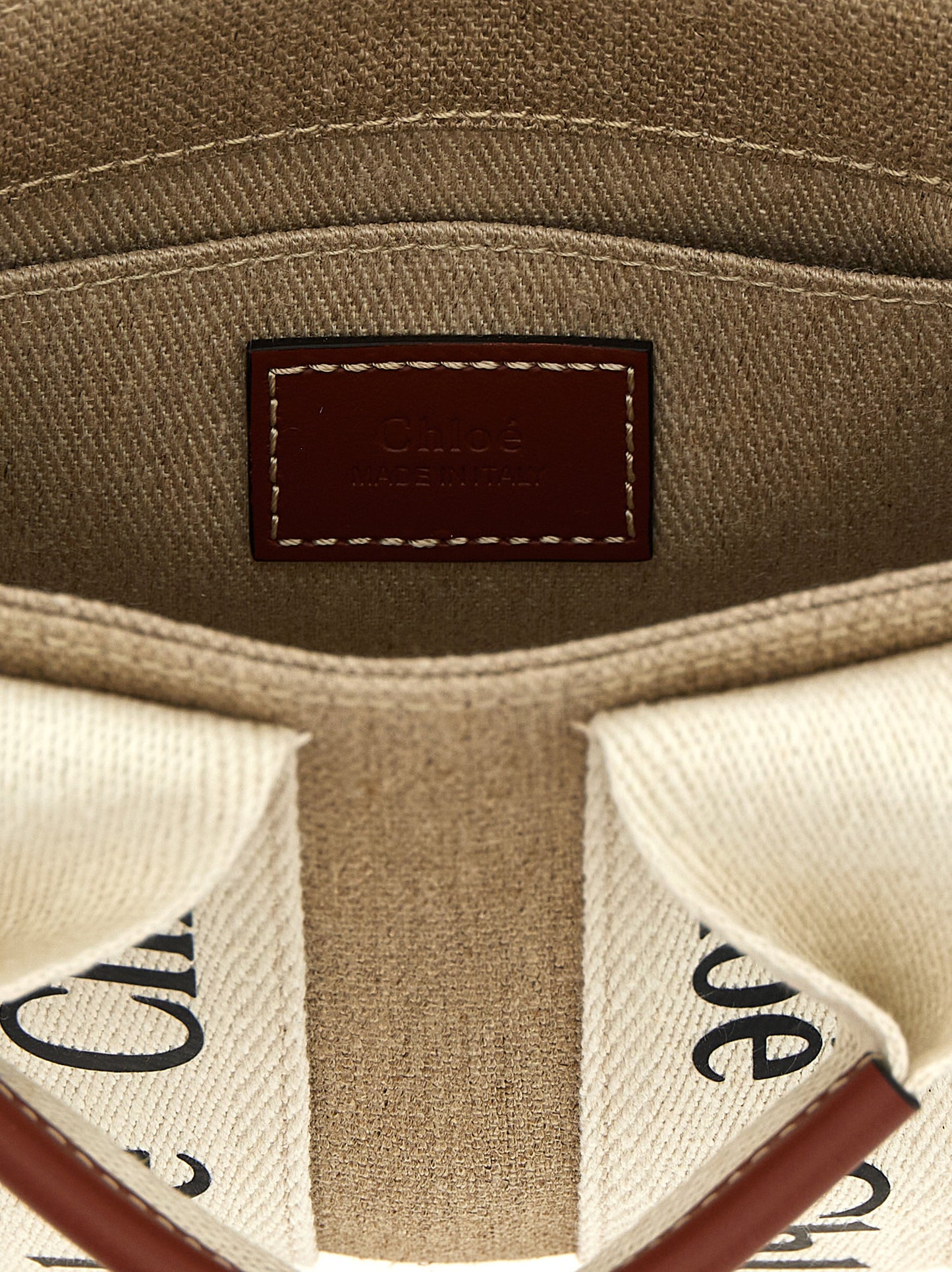 Woody Mini Handbag in Linen Canvas with Brown Leather Trim