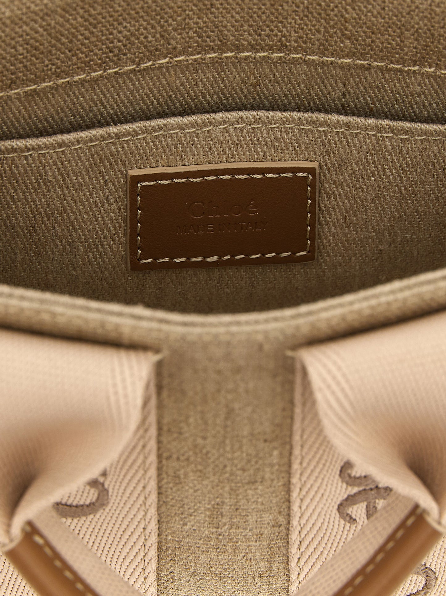 Woody Mini Handbag in Linen Canvas with Tan Leather Trim