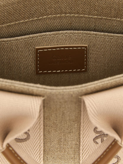 Woody Mini Handbag in Linen Canvas with Tan Leather Trim