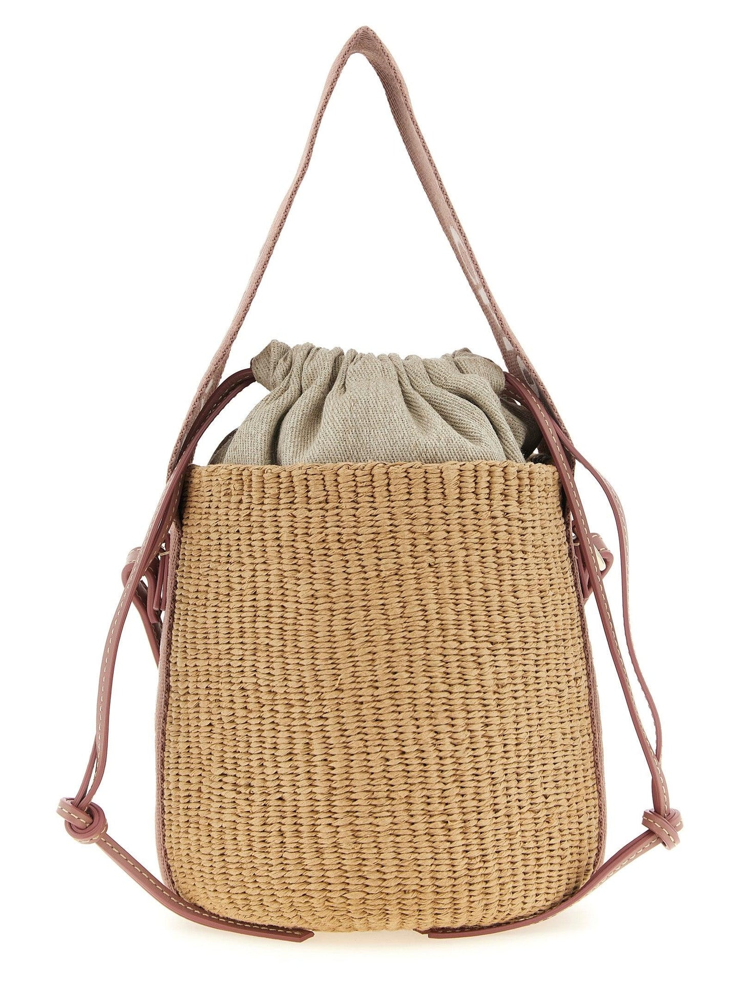 Woody Small Basket Bag with Logo Webbing in Beige Nougat