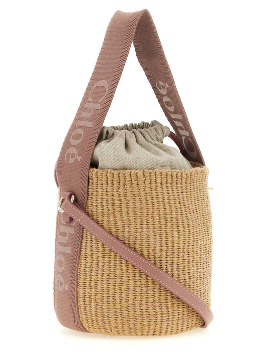 Woody Small Basket Bag with Logo Webbing in Beige Nougat