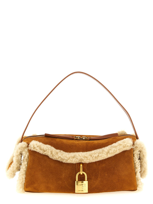 Pulse Shoulder Bag in Suede with Shearling Trim