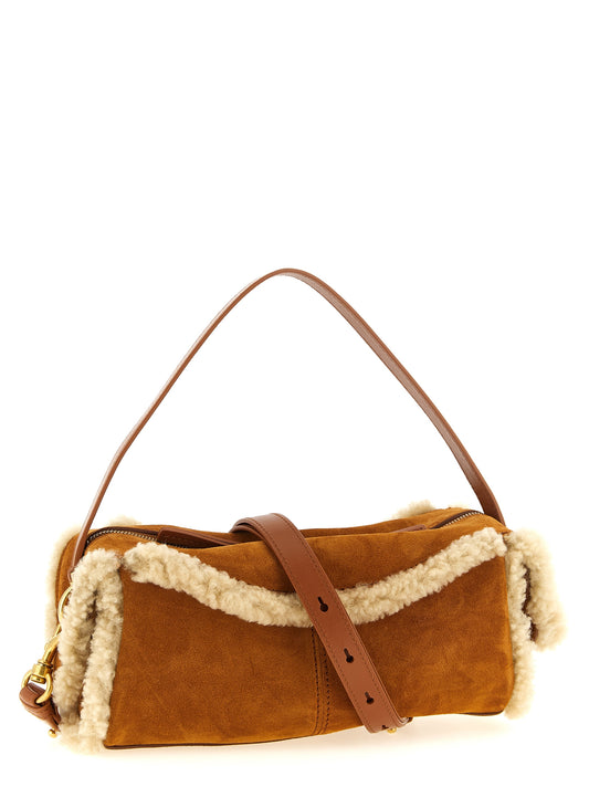 Pulse Shoulder Bag in Suede with Shearling Trim
