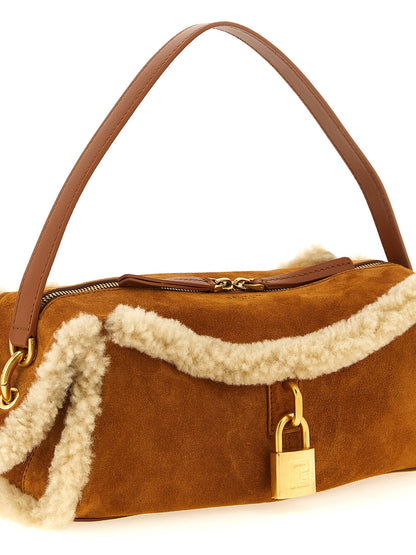 Pulse Shoulder Bag in Suede with Shearling Trim