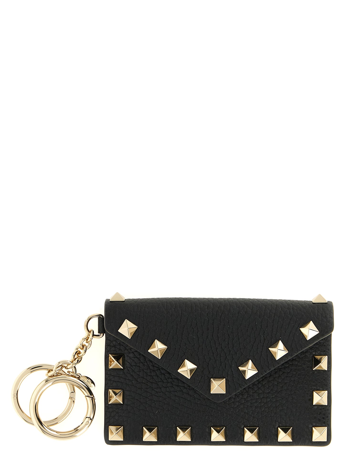 Rockstud Card Case Charm Keychain in Grained Leather
