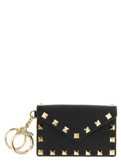 Rockstud Card Case Charm Keychain in Grained Leather