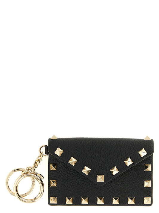Rockstud Card Case Charm Keychain in Grained Leather