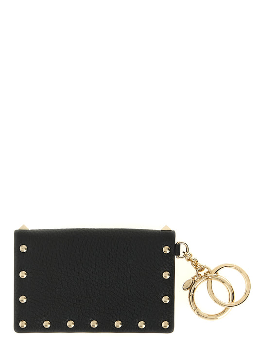 Rockstud Card Case Charm Keychain in Grained Leather
