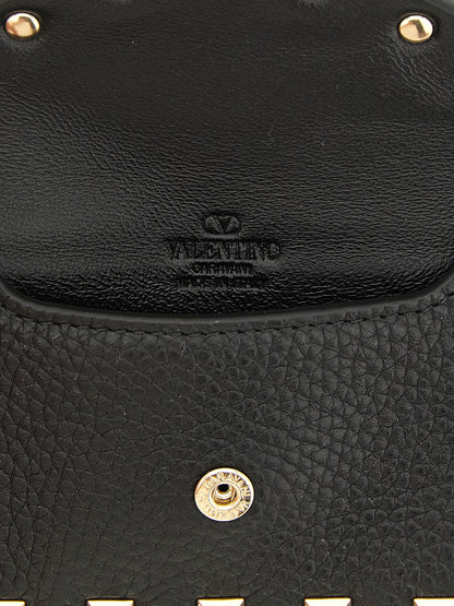 Rockstud Card Case Charm Keychain in Grained Leather