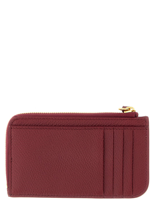 VLogo Signature Coin Purse and Card Holder in Textured Lamb Leather