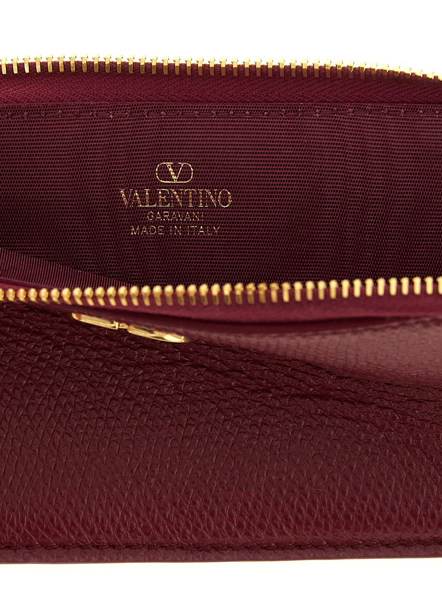 VLogo Signature Coin Purse and Card Holder in Textured Lamb Leather