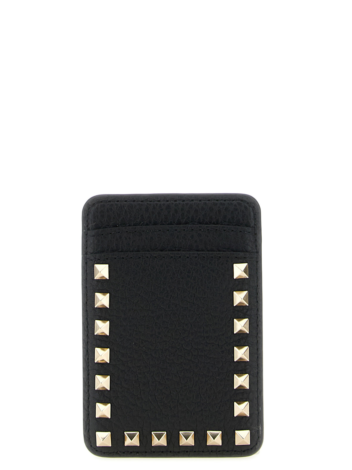 Rockstud Magnetic Card Holder in Grained Leather
