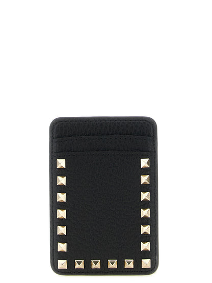 Rockstud Magnetic Card Holder in Grained Leather