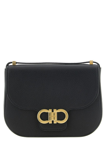 Double Gancini Flap Leather Cross Body Bag